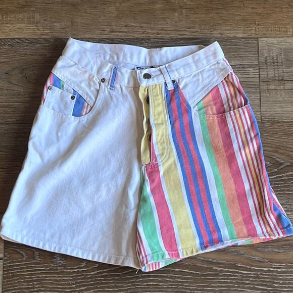 Good Fellows Clothing Company Pants - Vtg GoodFellows Clothing Co High Rise Half Striped Jean Shorts 7/8 Button Fly
